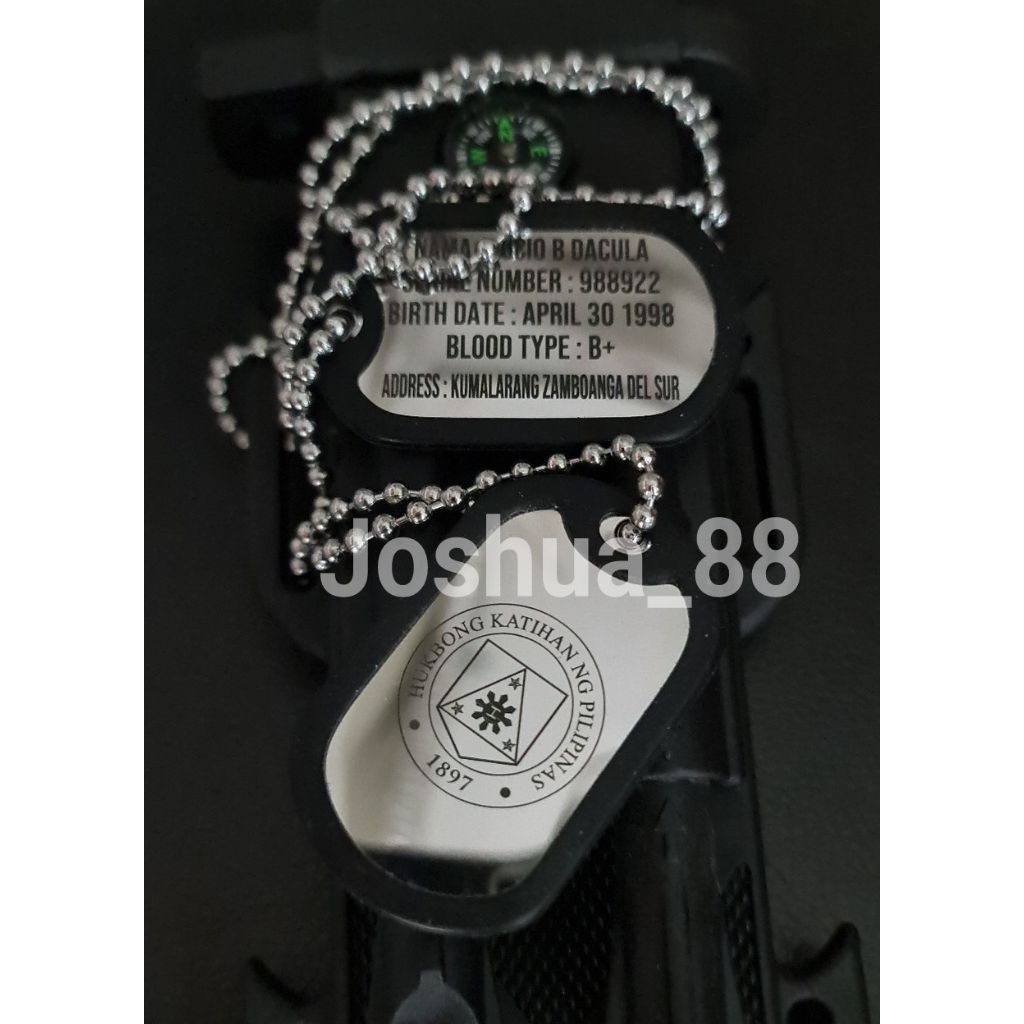 Dogtag Kalung Military Custom Ukir Tentara Filipina Bisa Request Gambar Nama Sendiri(Harga 2keping)