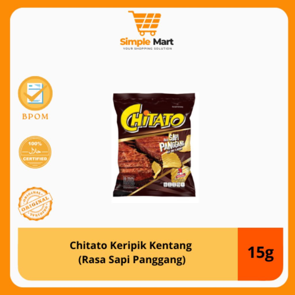 

Chitato Snack Rasa Sapi Panggang 15g Harga 2000 an ,BPOM, Halal, Original