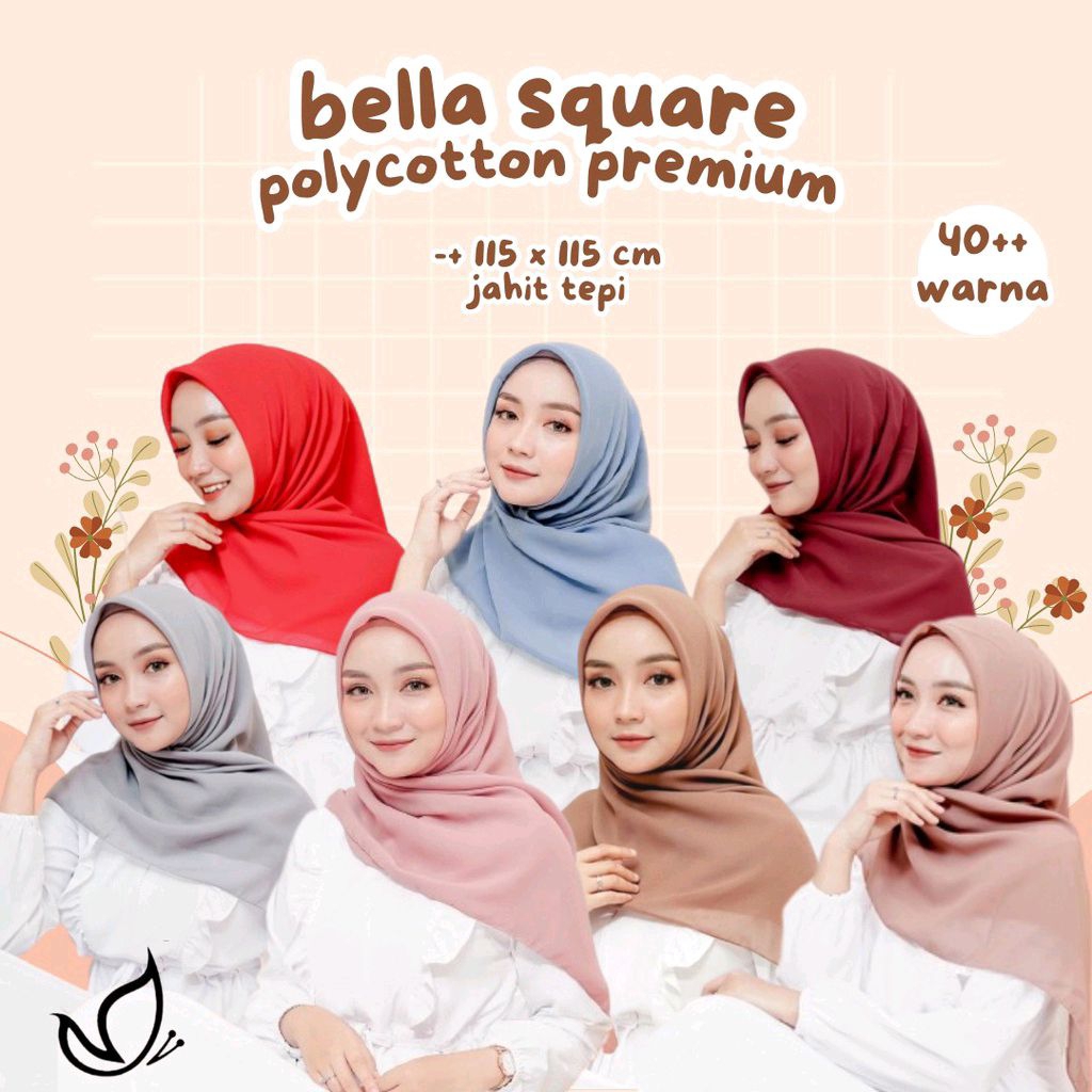 BELLA SQUARE PREMIUM JAHIT TEPI JILBAB HIJAB SEGI EMPAT BELA SQUARE POLYCOTTON