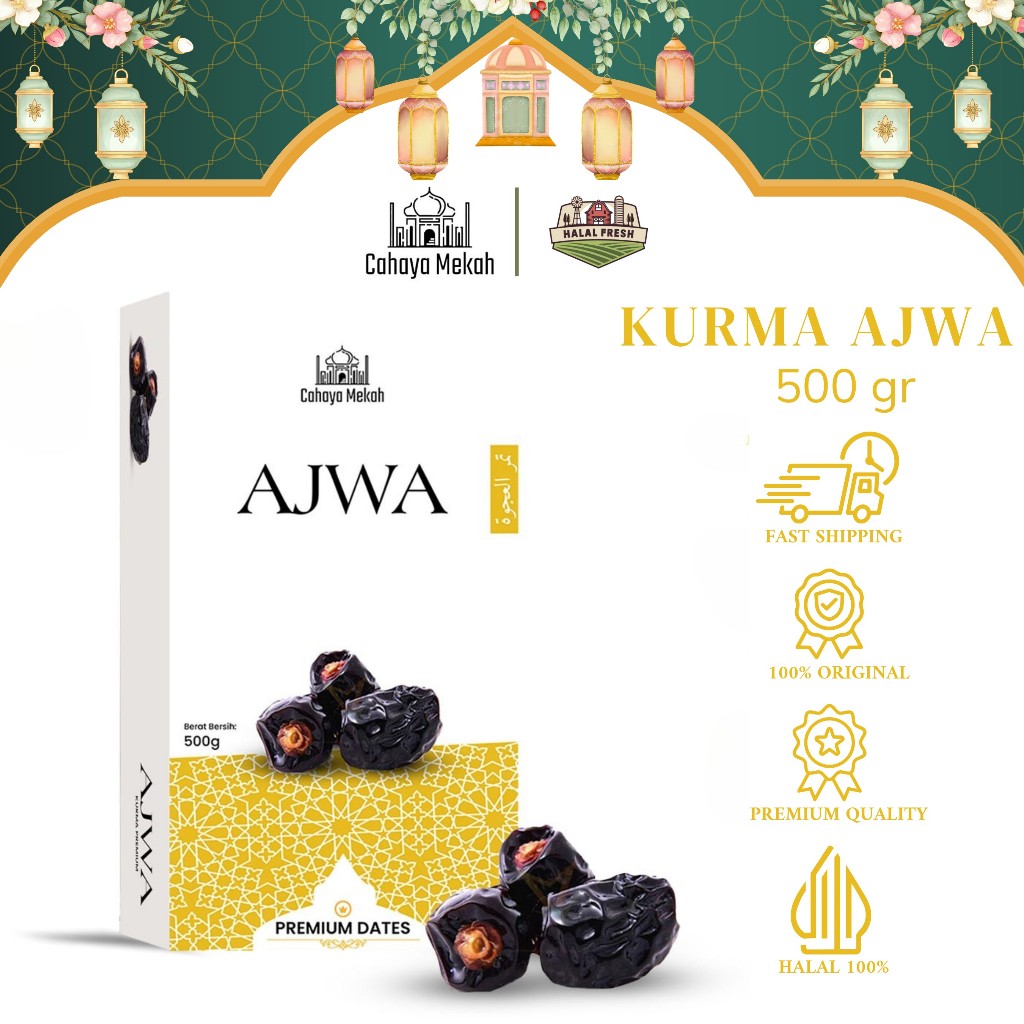 

Cahaya Mekah Kurma Ajwa Box 500gr Kurma Nabi Dates Ajwa Madinah