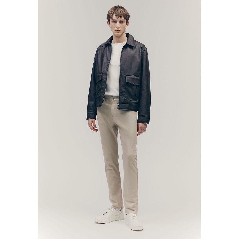 KODE D35G HM Pria Slim Fit Cotton Twill Trousers 1744214Beige