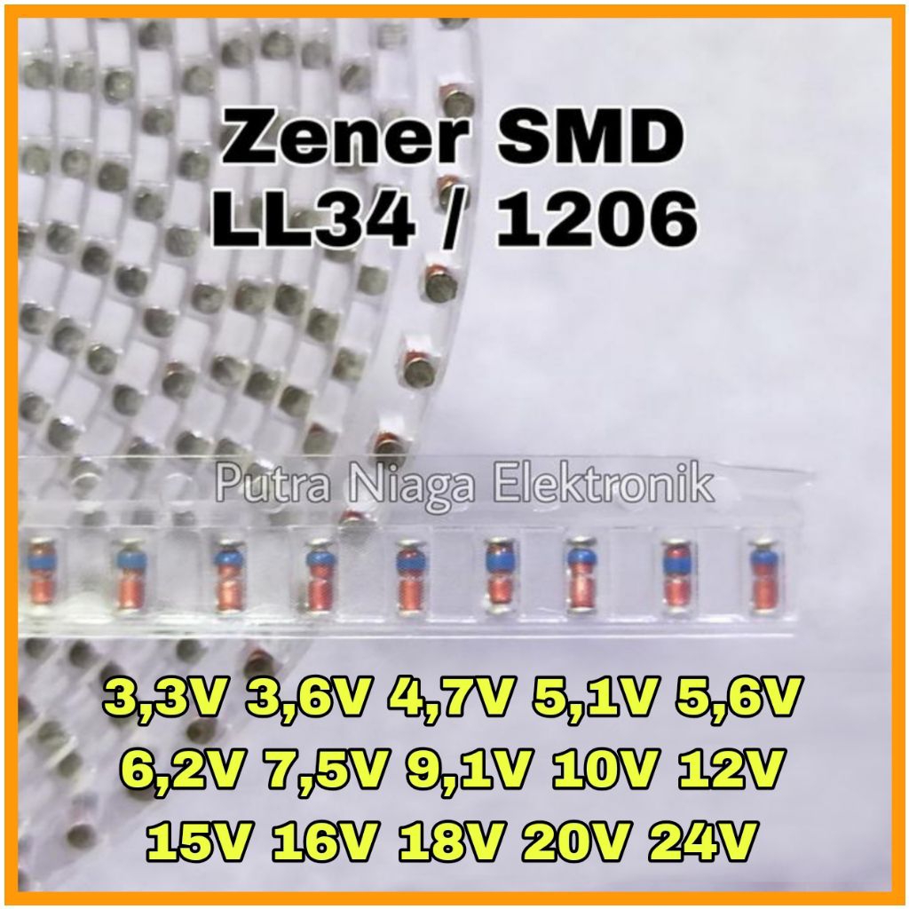 Dioda Zener SMD 3,3V 3,6V 4,7V 5,1V 5,6V 6,2V 7,5V 9,1V 10V 12V 15V 16V 18V 20V 24V 1/2W LL34 1206 0