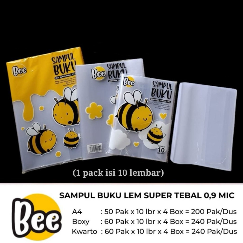 

(10) PCS Sampul Buku Transparan Tebal Bee - Sampul Buku Plastik Bening Tulis Kwarto - Boxy - LKS