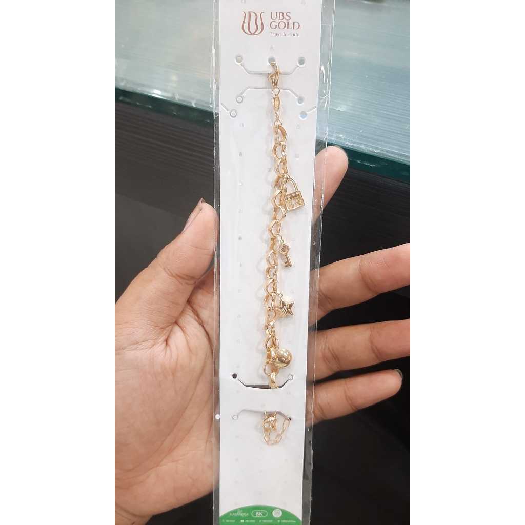 GELANG RANTAI HOLLO VARIASI GEMBOK, KUNCI, BINTANG + ADJUSTABLE KADAR 375 8K