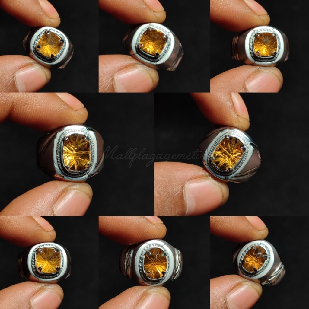 batu cincin yellow citrine super clean asli natural ( ring monel handmade ) / batu permata yellow ci