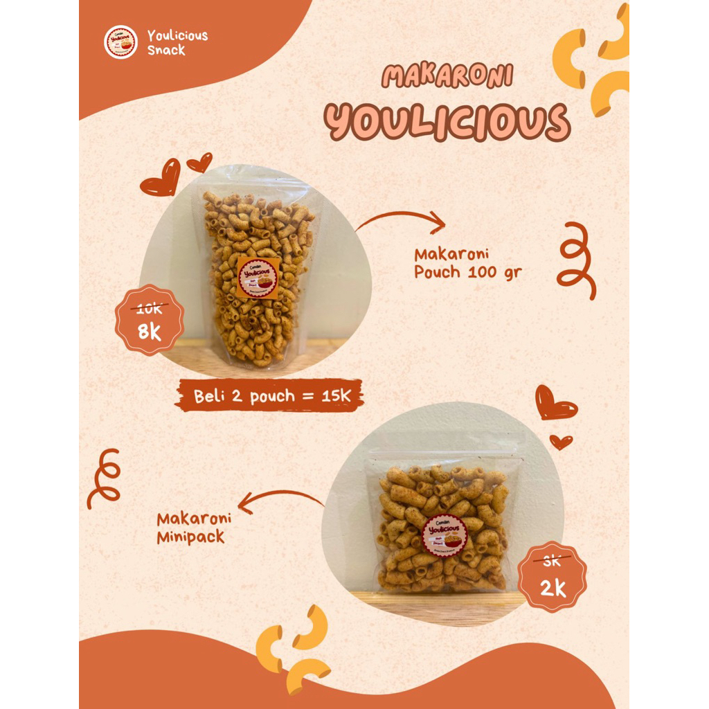 

Makaroni Youlicious Pedas Jeruk POUCH/Makaroni Gurih Pedas/Makaroni Bantat