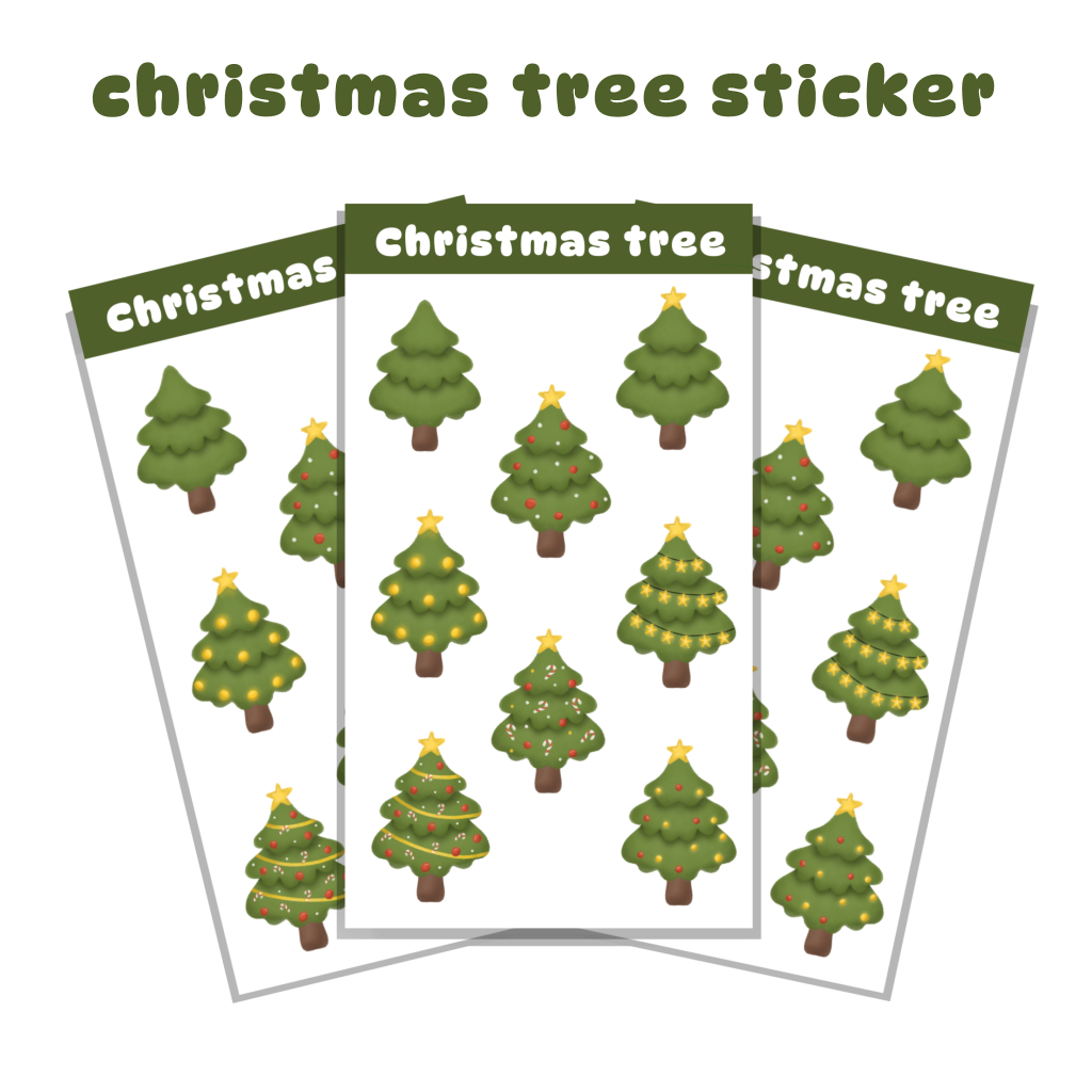 

Stiker pohon natal, Christmas tree sticker sheet, Stiker aesthetic lucu untuk dekorasi Jurnal & Craft