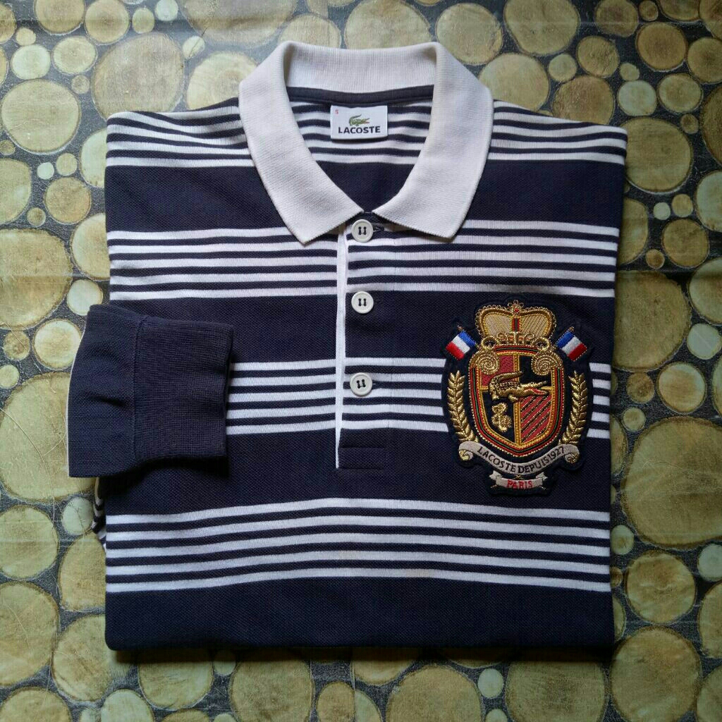 Polo Shirt Lacoste Paris Stripe Navy white Size S