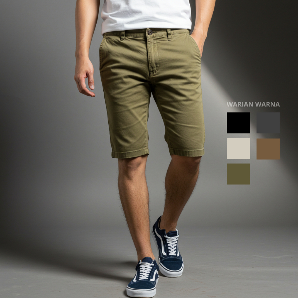 Celana pendek pria chinos terbaru slim fit kanvas tebal nyaman
