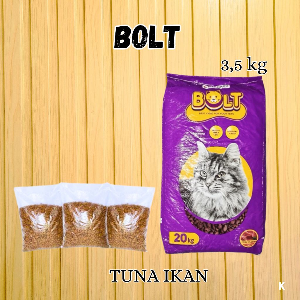 Bolt Makanan Kucing Dewasa Adult Repack 3,5 Kg Tuna Ikan Repack Murah