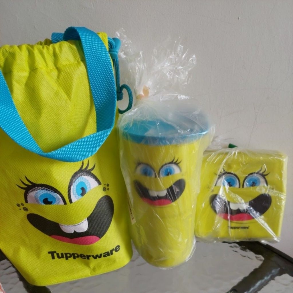 1 set tempat makan baru Tupperware spongebob ori