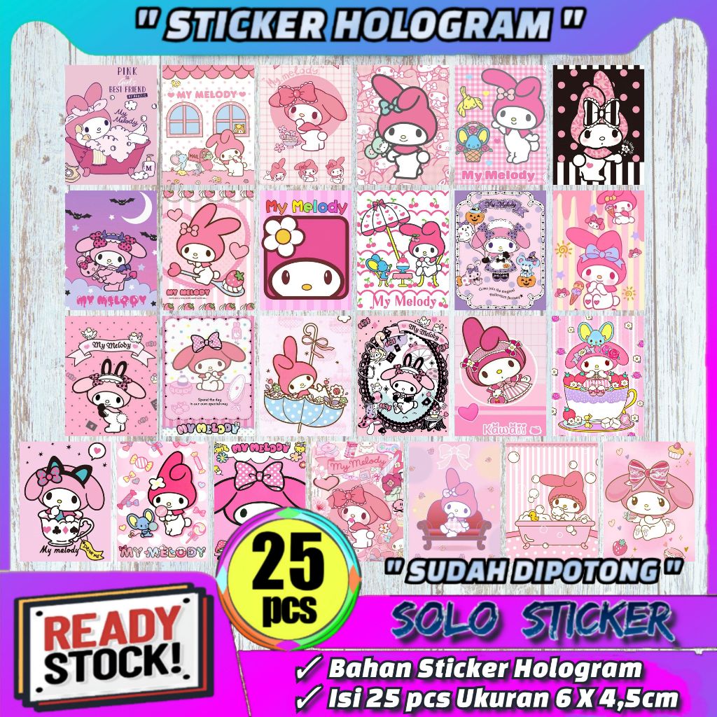

SUDAH DIPOTONG Setiker Sanrio Melody Hologram Isi 25 pcs Bahan Anti Air