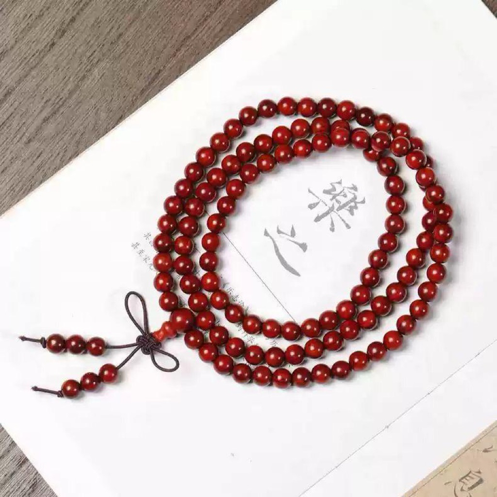 RKF01-19 Kalung Tasbih Kayu Cendana Merah 8mm 108butir