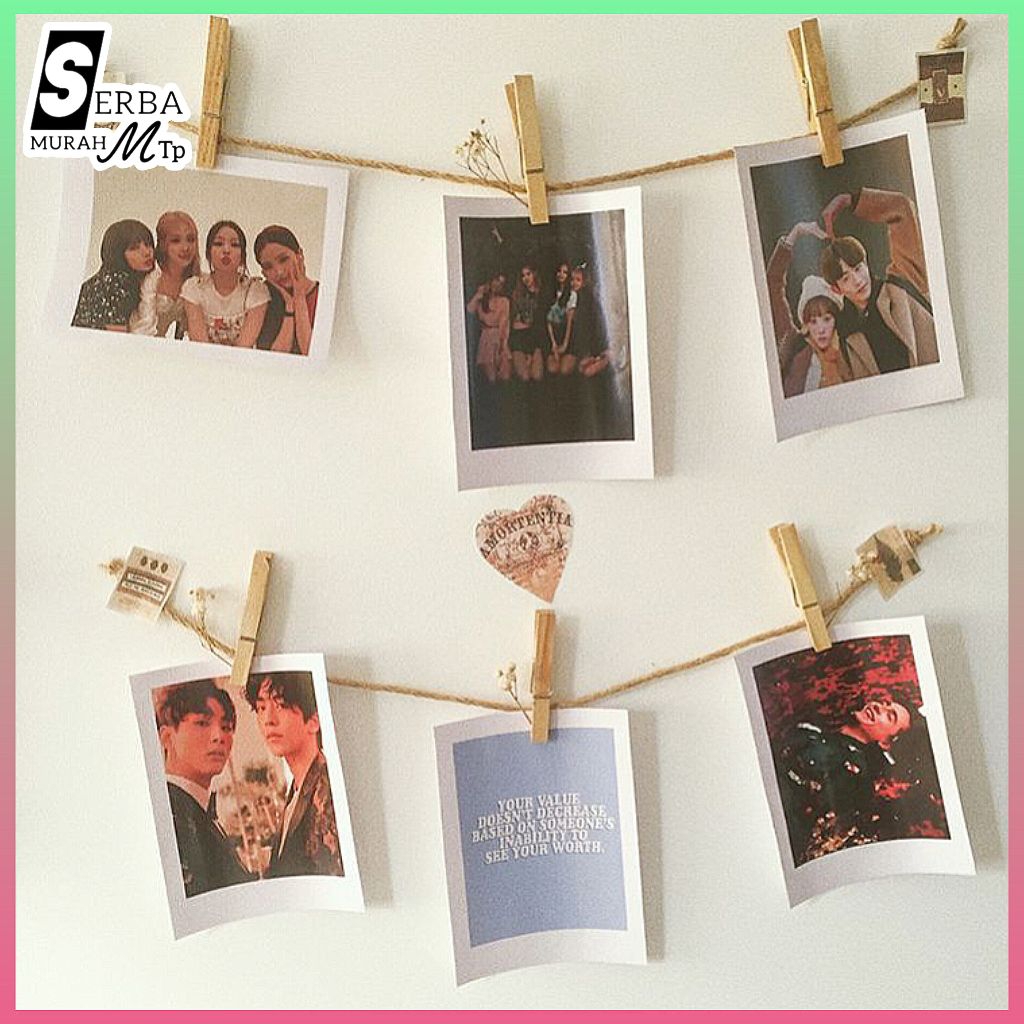 1 Paket Penjepit Foto+Tali Hiasan Dinding Penjepit Foto Polaroid 2r Dan Tali Rami/Tali Ghoni