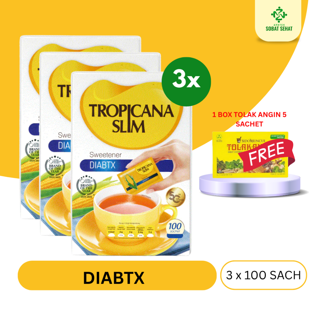 

TRIPLE PACK Free Tolak Angin 1 Box 5 Sachet - Tropicana Slim Sweetener DIABTX 100 Sachet Pemanis untuk Diabetesi