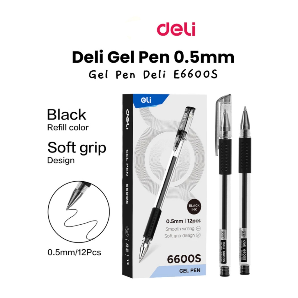 

Deli Gel Pen 0.5mm Ujung Tumpul Tinta Hitam/Biru/Merah 6600ES