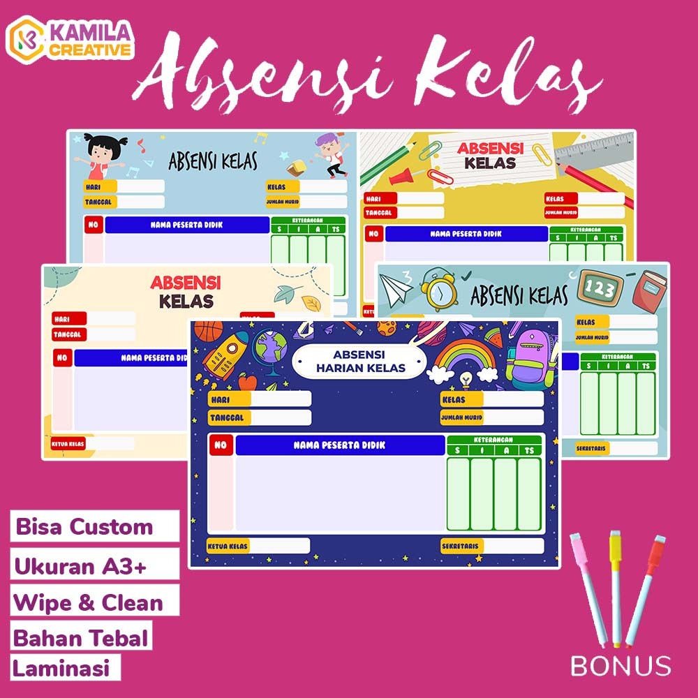 

Kamila Creative - Poster Absensi Kelas Dekorasi Kelas Wipe & Clean