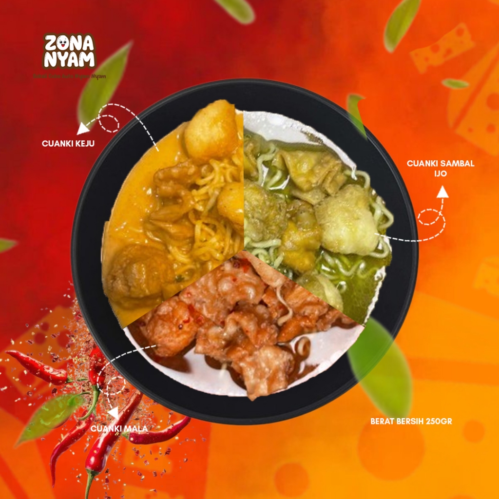 

ZONA NYAM Cuanki Mood Booster Cuanki Keju Cuanki Mala Cuanki Cabe Ijo Pack Kenyang