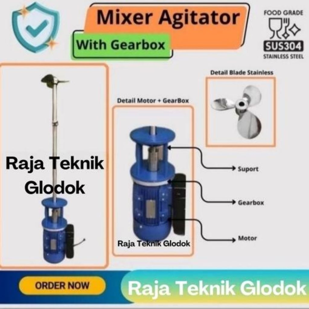 Mixer Agitator Kimia SS304 3KW 4HP 380V 4P Agitator Mixer Kimia