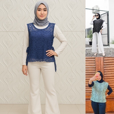 Vest Brokat Atasan Rompi Baju Kerja Kekinian Outer Remaja Brukat Premium Tali Pita Samping Murah