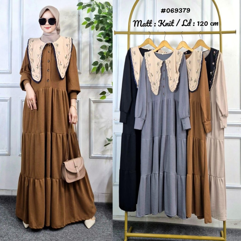 Gamis knit kerah bordir
