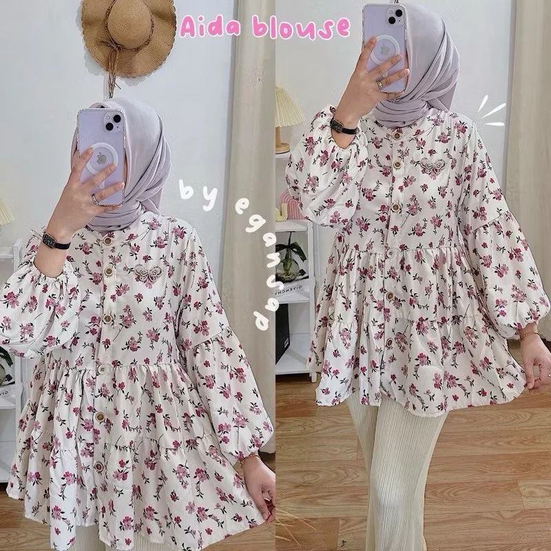 Aida Blouse Babydoll / Kemeja Wanita Motif Flower