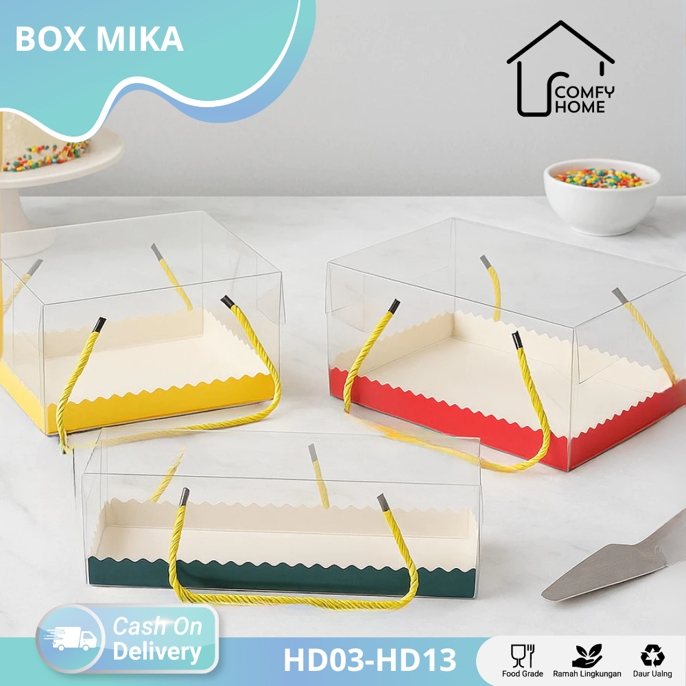 

Box Mika Transparan / Box Mika / Box Mika Handle / Box Tali / Box Makanan / Box Hampers / Tali Kotak Kue / Box Tart I HDI06-HDI15