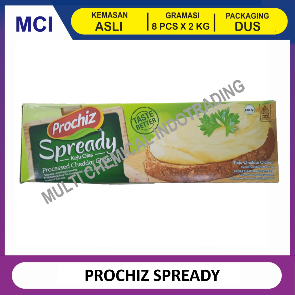 

PROCHIZ SPREADY CHEESE KEJU OLES LUMER TOPPING ISIAN FILLING PROCHEESE 2 KG - 1 DUS 8 PCS