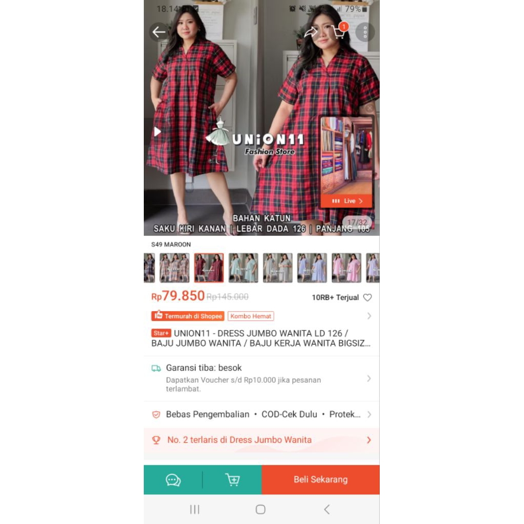 preloved dress kotak-kotak merah