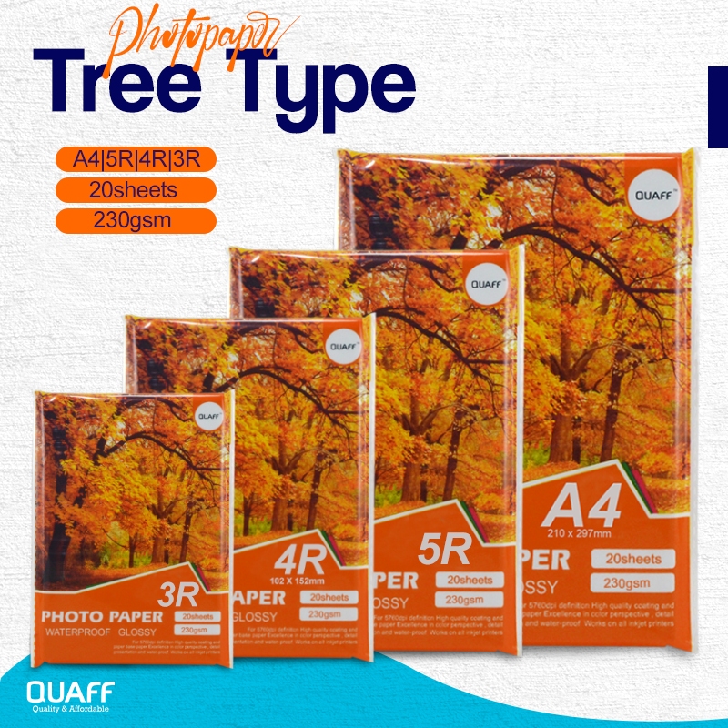 Kertas Foto Glossy A3/A4/5R/4R/3R  - QUAFF  Waterproof Photo Glossy Paper 180GSM / 230GSM  (20 lemba