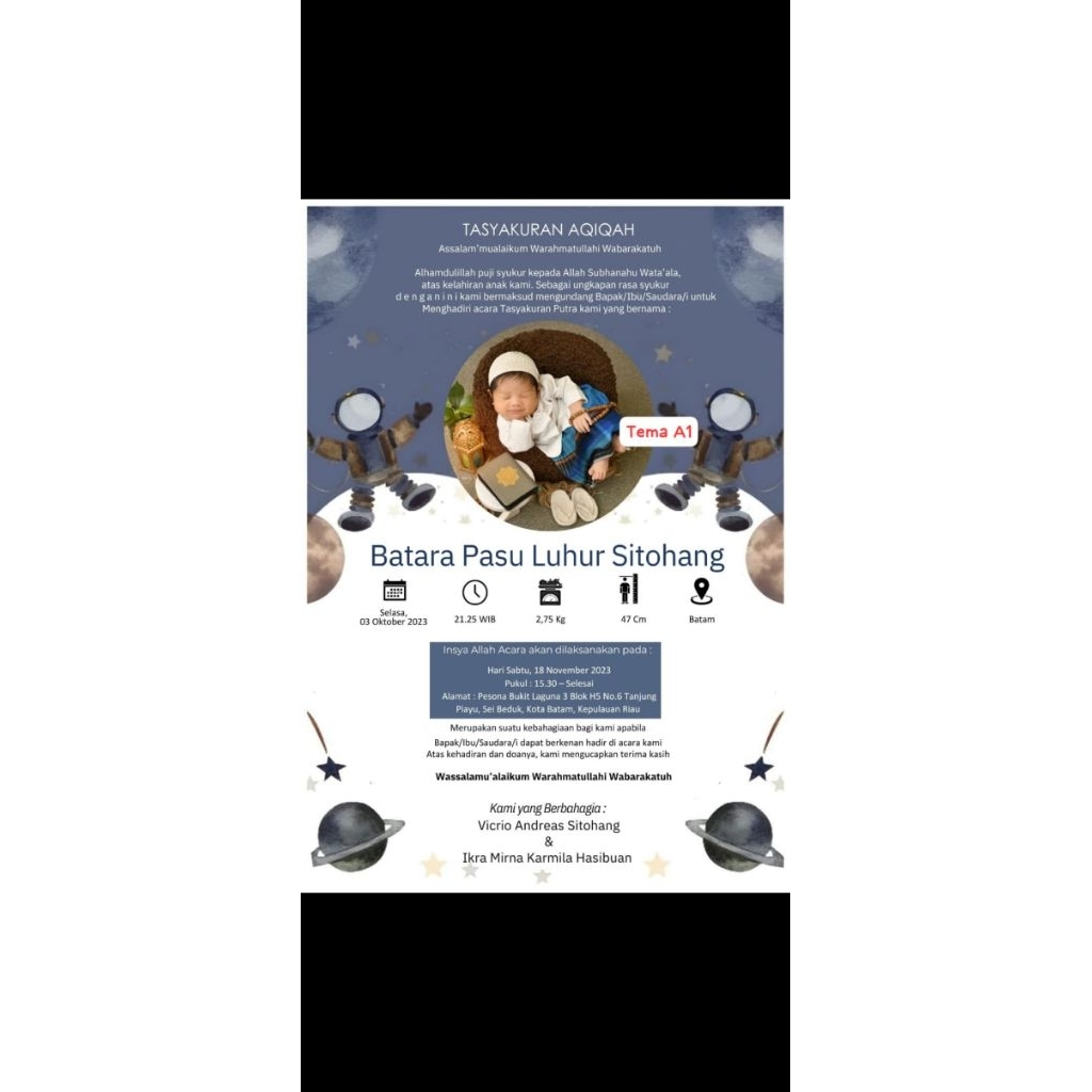 gambar undangan tasyakuran aqiqah digital edit tanpa cetak / hanya berupa softfile