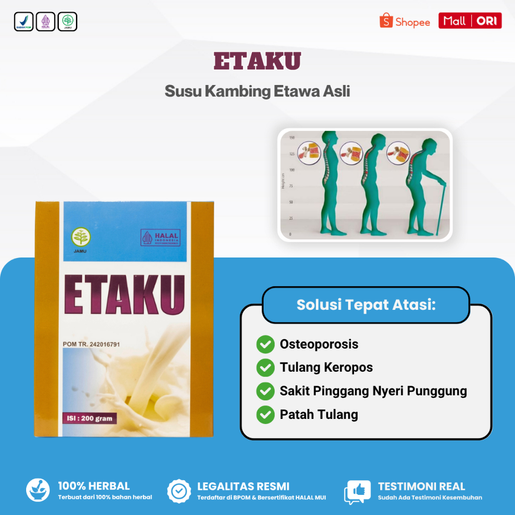

Obat Osteoporosis, Tulang Keropos, Sakit Pinggang Punggung, Patah Tulang, Etaku Susu Kambing Etawa