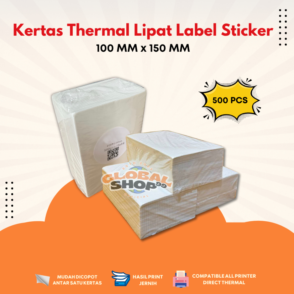 

Kertas Thermal Lipat 100x150 Isi 500 PCS Label Cetak Sticker Printer Resi Struk Nota Barcode Paket Jualan Online Shop
