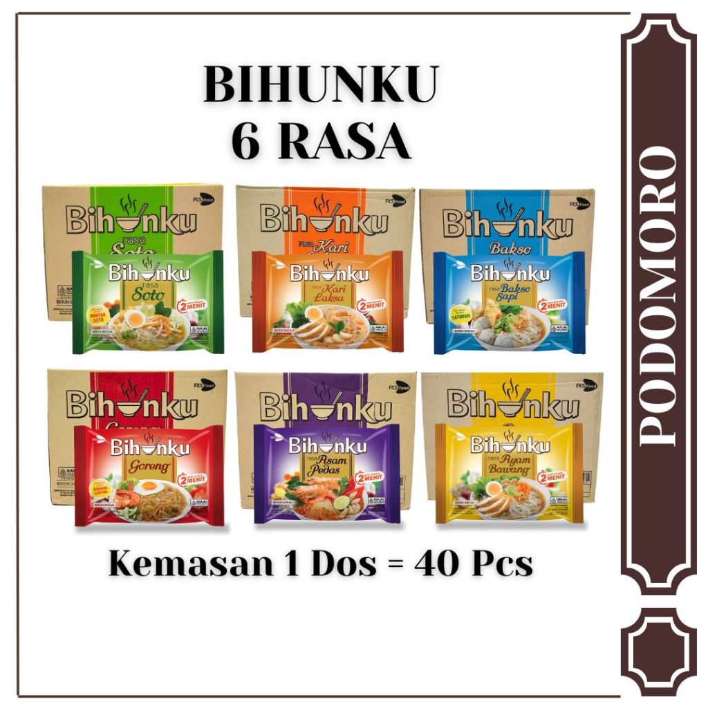 

Bihunku 6 Varian Rasa - 1 Dos [40 Pcs] - Soto Goreng Ayam Bawang Asam Pedas Kari Laksa / Bakso Sapi