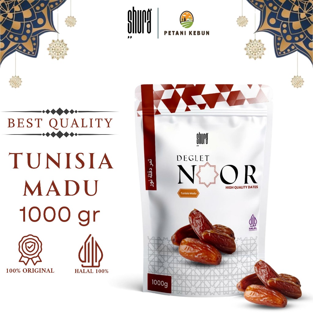

Shura Kurma Tunisia 1 kg Deglet Noor Tanpa Tangkai Kemasan Pouch
