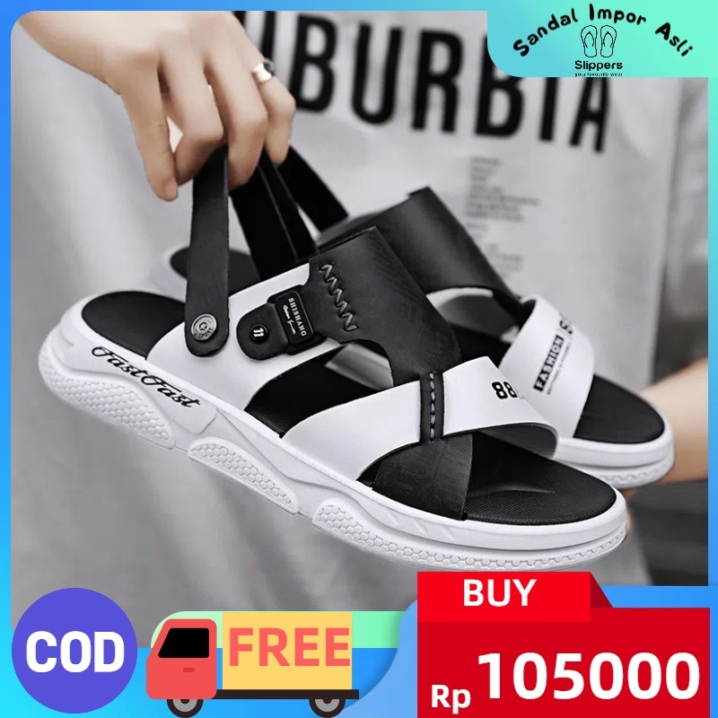 Sepatu Sandal Cowok Keren Warna Hitam Putih – Sandal Slip-On Dewasa Casual & Stylish