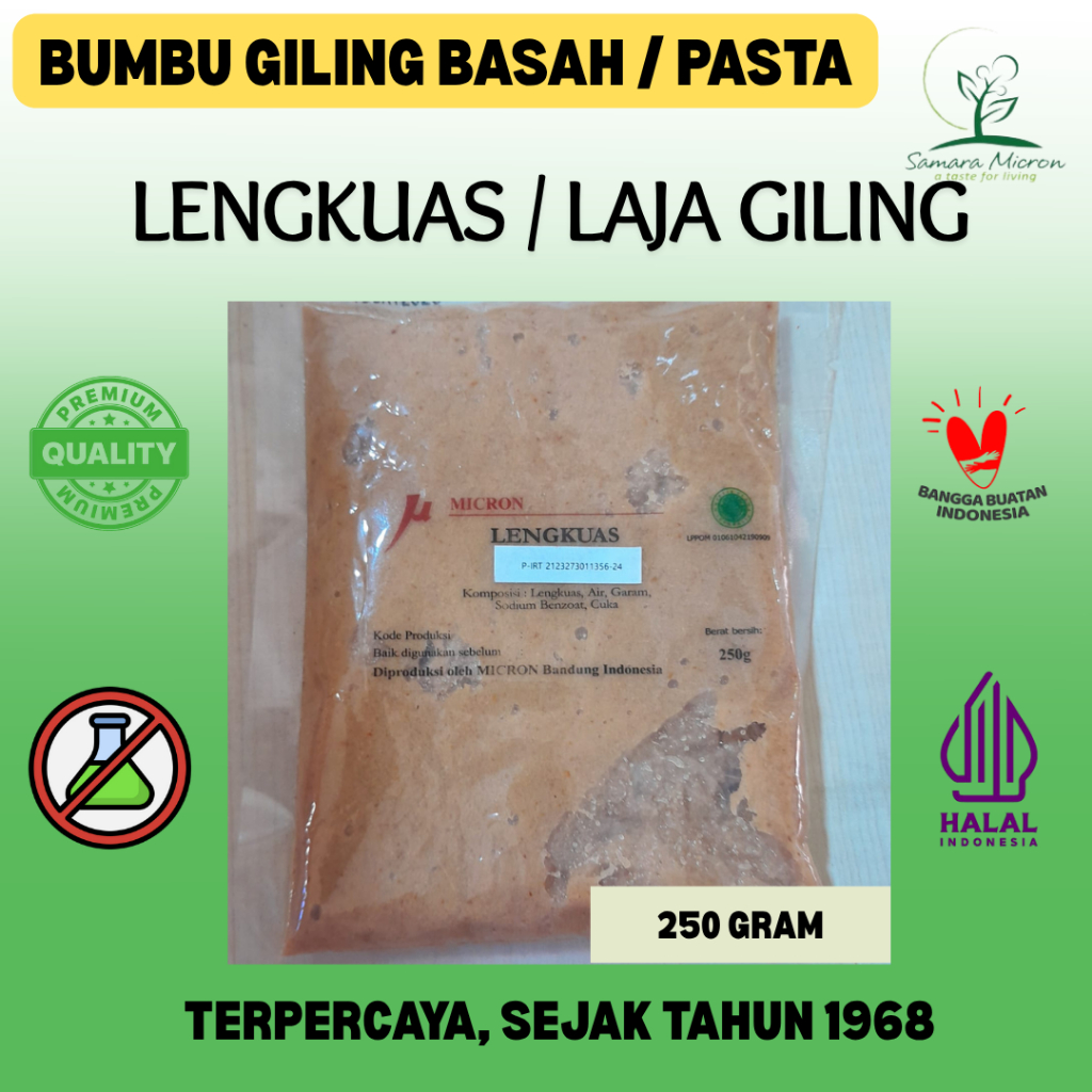 

Bumbu Dasar Samara Micron - Lengkuas Giling Basah / Pasta - Laja Giling /Laos - 250 Gram