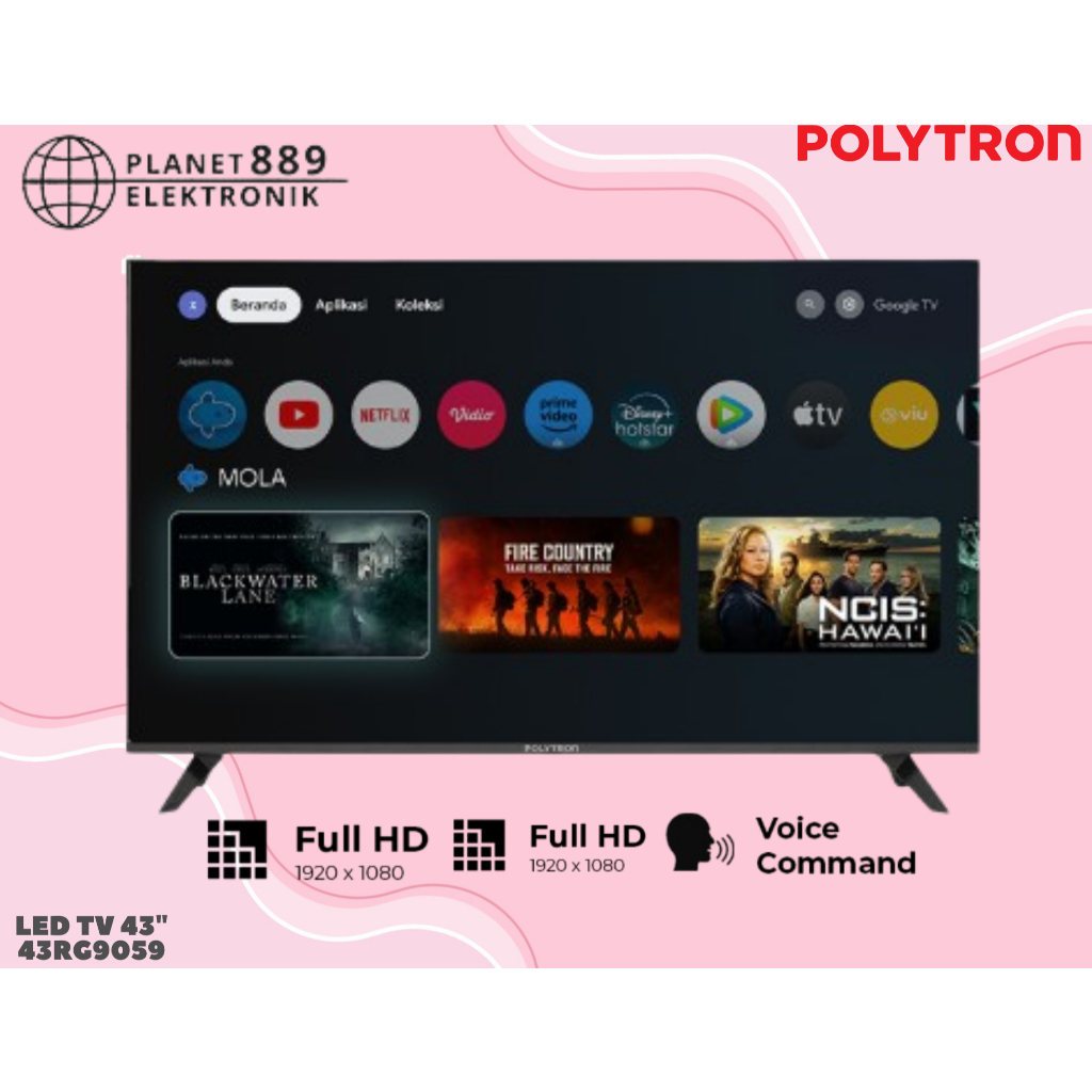 Polytron LED TV PLD-43RG9059 Smart Cinemax Google TV 43 Inch