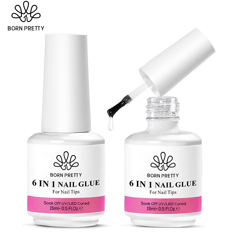 BORN PRETTY 6 In 1 Lem Kuku Gel Nail Art Lem Nail Tip Gel Mekar Nail Tip Extension 15ml BPOM