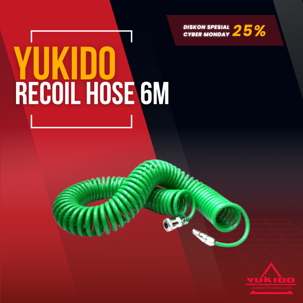 YUKIDO Selang Angin Spiral Kompresor Selang Recoil Hose 6M Selang Angin Spiral Kompresor YUKIDO