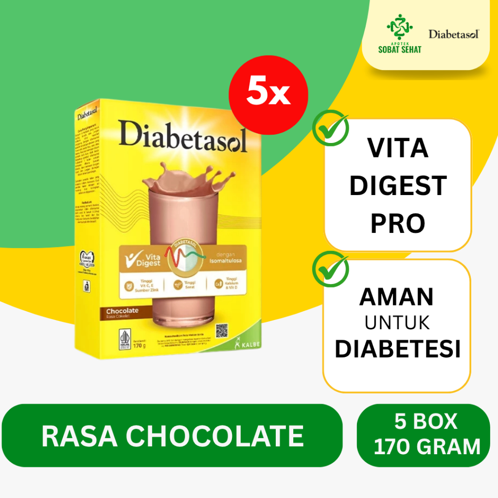 

[LEBIH HEMAT] @5 BOX Diabetasol Susu Rasa Chocolate 170 Gram Nutrisi Khusus Untuk Penderita Diabetes
