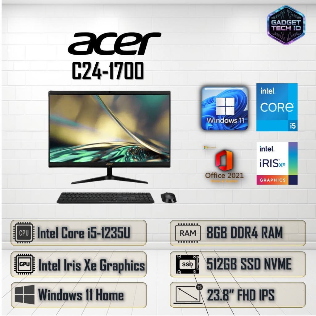 ACER AIO ASPIRE C24-1700 I5 1235 8GB 512GB Windows 11 + OHS 23.8FHD