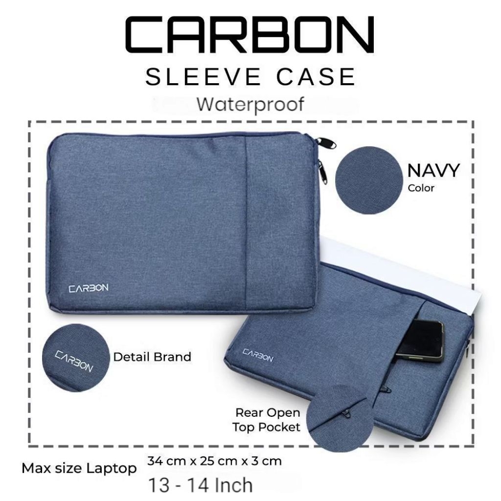 Tas Laptop Carbon Sleeve Case Waterproof 13 - 14 Inch