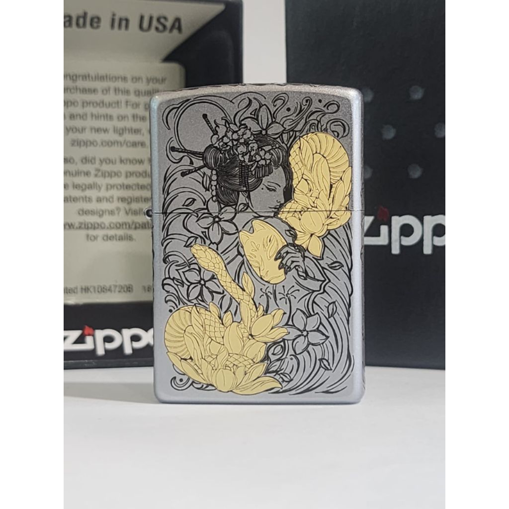 Original Zippo Fox Geisha Silver and Gold 5 sisi Japan Finish