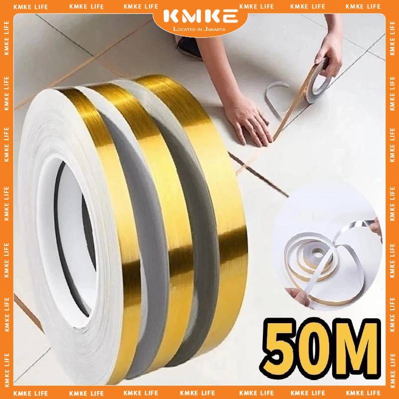 

【KMKE】50M Gulungan Stiker Pembatas Keramik 1cm-2cm/List Gold/lantai sticker keramik/Waterproof Floor Tile Stickers/Stiker Ubin Keramik Jahitan Emas Yang Indah Lantai Hiasan Dinding