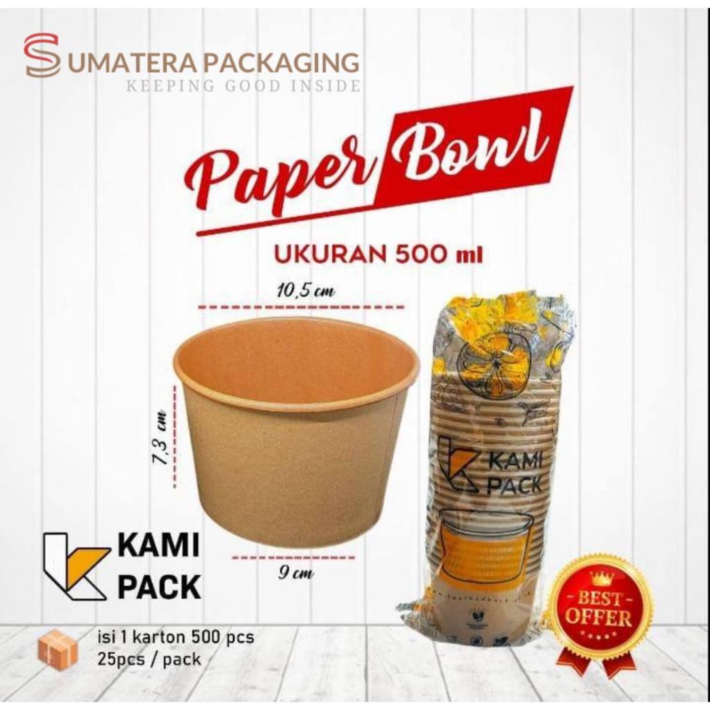 Paper bowl Tebal 500ml isi 25 pcs 17oz KAMIPACK Tahan Panas Microwave Mangkok Kertas Medan