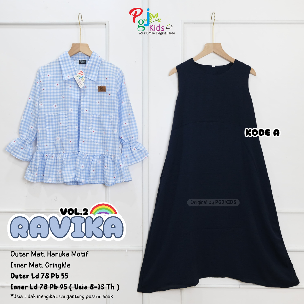setelan gamis outer anak perempuan 8-13 tahun ravika tzuyang set dress teen ori pgj kids