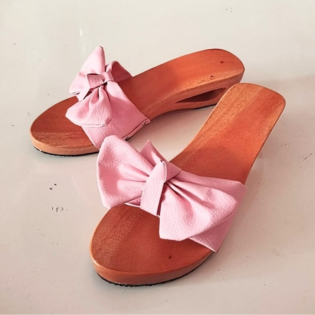 sandal kayu wedges natural 5cm pita / sandal kelom geulis wedges / sandal wedges wanita / sandal kay