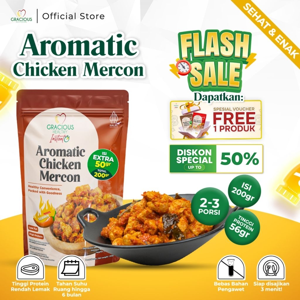 

Gracious Aromatic Chicken Mercon Sopan - Protein 56gr (Makanan Instant Sehat Siap Saji)