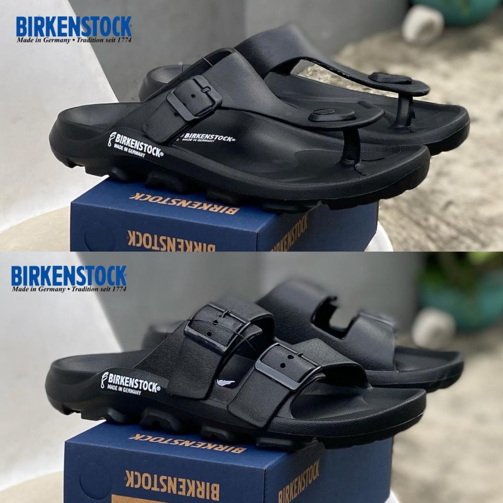 Birkenstock sandal karet jelly pria black slide casual original